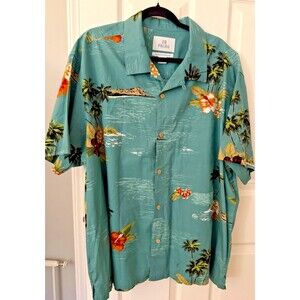 Tropical Hawaiian Shirt Aloha Floral/Palm Trees Teal Men's 2XL. 28 Palms